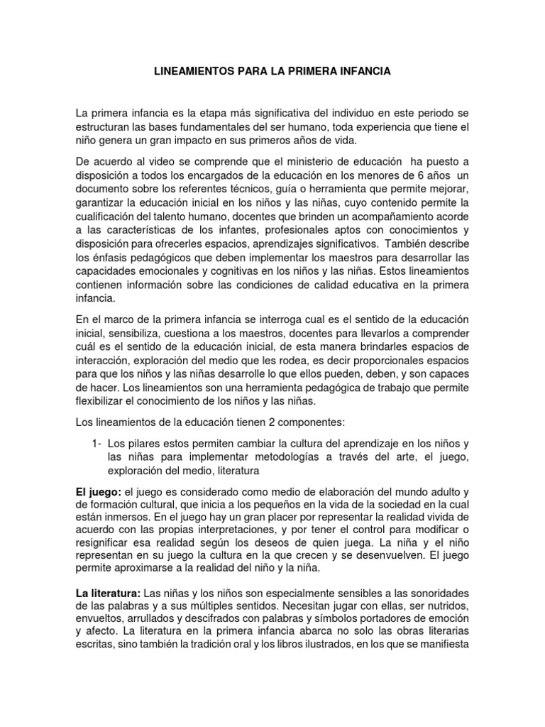 Lineamiento de La Primera Infancia | PDF | Educación de la primera ...
