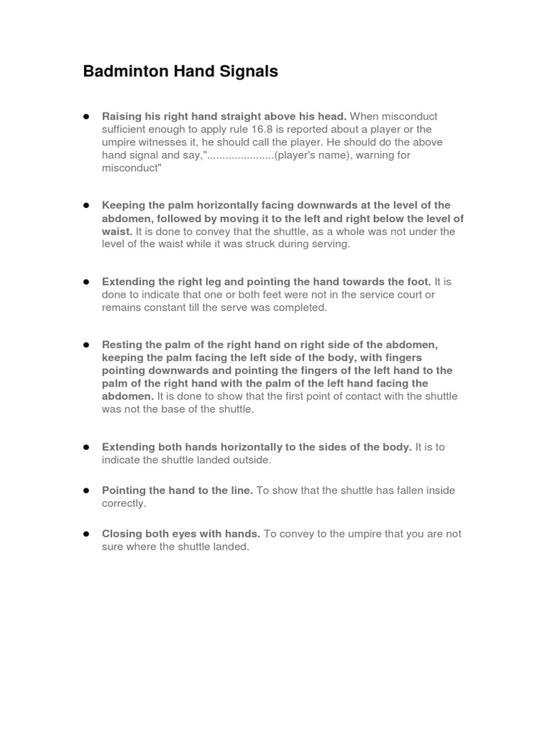 Badminton Hand Signals Hand Sports