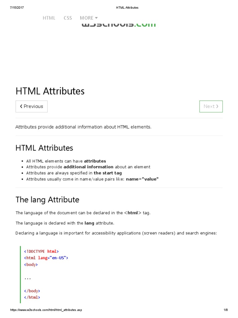 W3schools: HTML Attributes | PDF | Html Element | Html