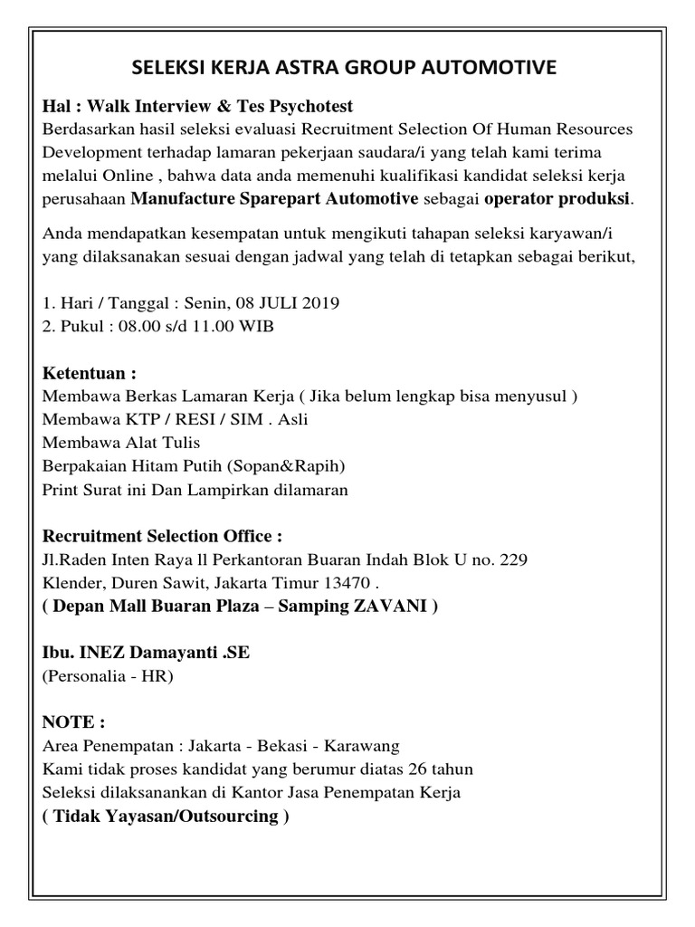 Seleksi Kerja Astra Group Automotive | PDF | Karier & Perkembangan | Bisnis