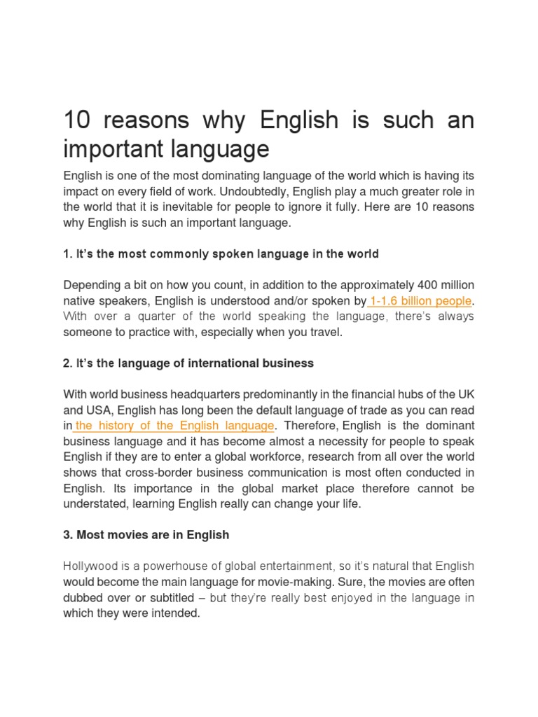 10 Reasons Why English Is Important | PDF | English Language | Vocabulary