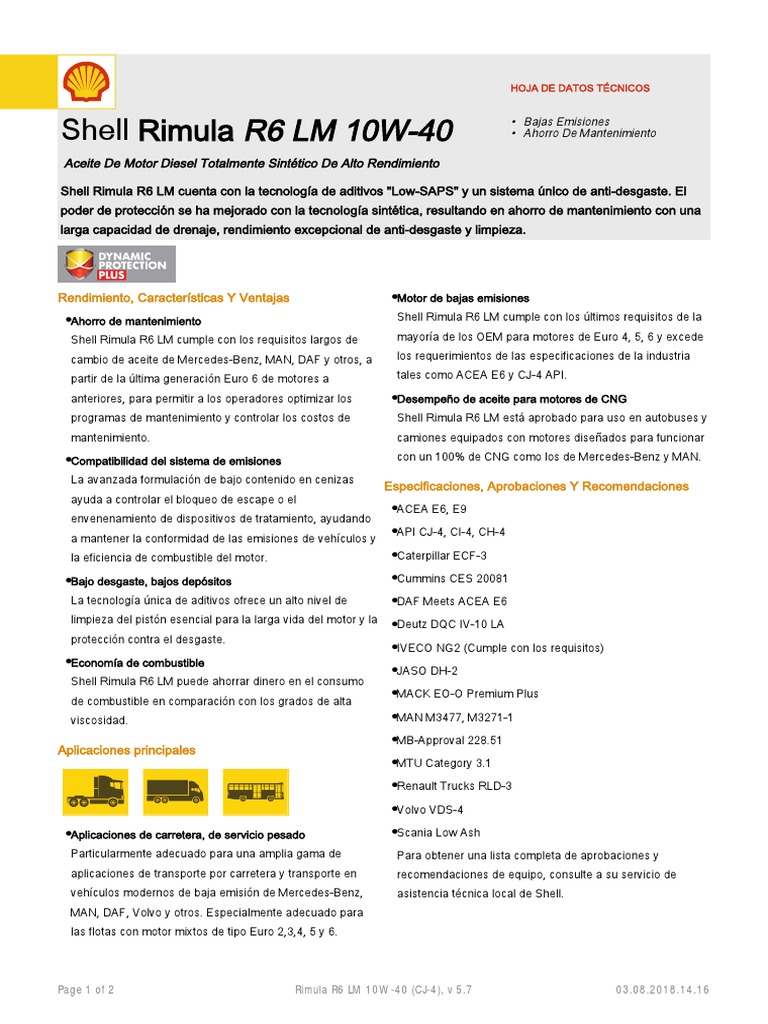 Aceite Shell Rimula R6 LM 10W-40 | PDF | Transporte | Naturaleza