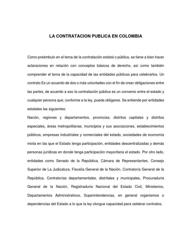 Ensayo La Contratacion Publica en Colombia Estado