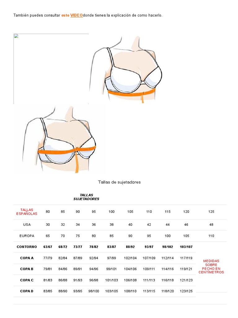 Tallas de Sujetadores, Tabla para Calcular Talla de Sujetador PDF