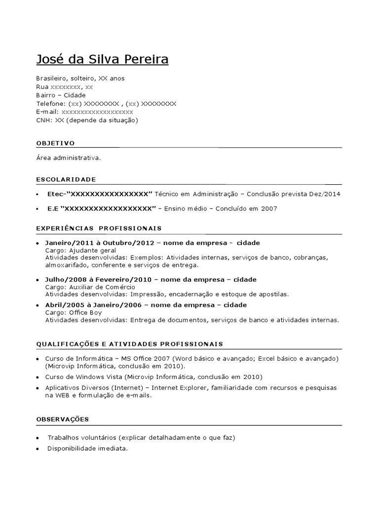 Exemplo de Currículo Administrativo | PDF
