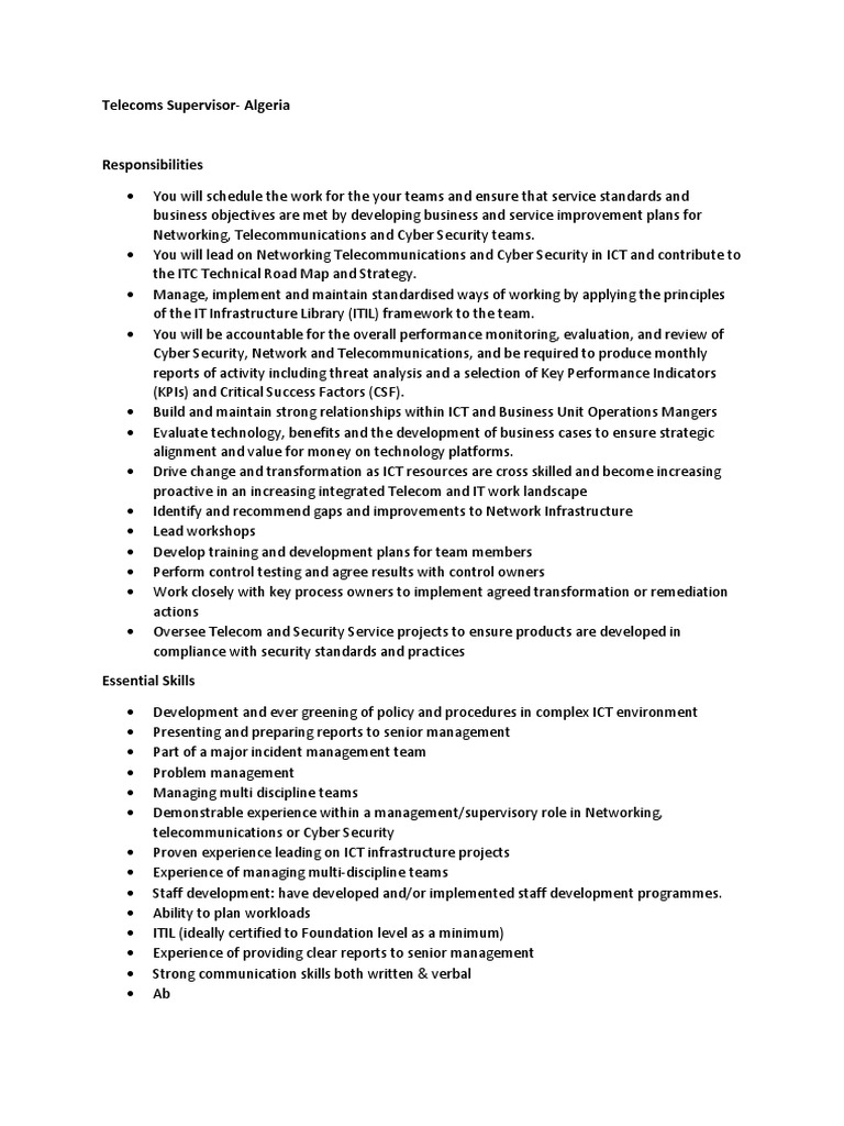 Service Delivery Manager Itil Job Description