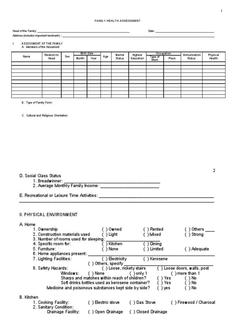 Family Health Assessment Form | PDF | Kitchen | Community
