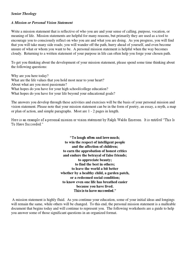 Personal Vision Statement  PDF  Goal  Mentorship