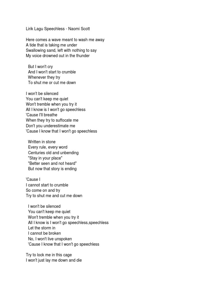 Lirik Lagu Speechless Naomi Scott Pdf