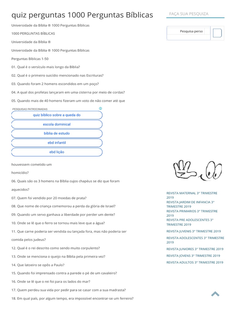 Quiz Perguntas 1000 Perguntas Bíblicas - ESCOLA-EBD, PDF, Bíblia