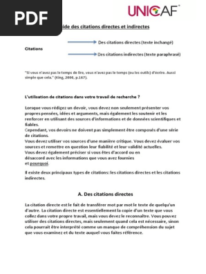Guide Des Citations Directes Et Indirectes De L Unicaf Guillemet