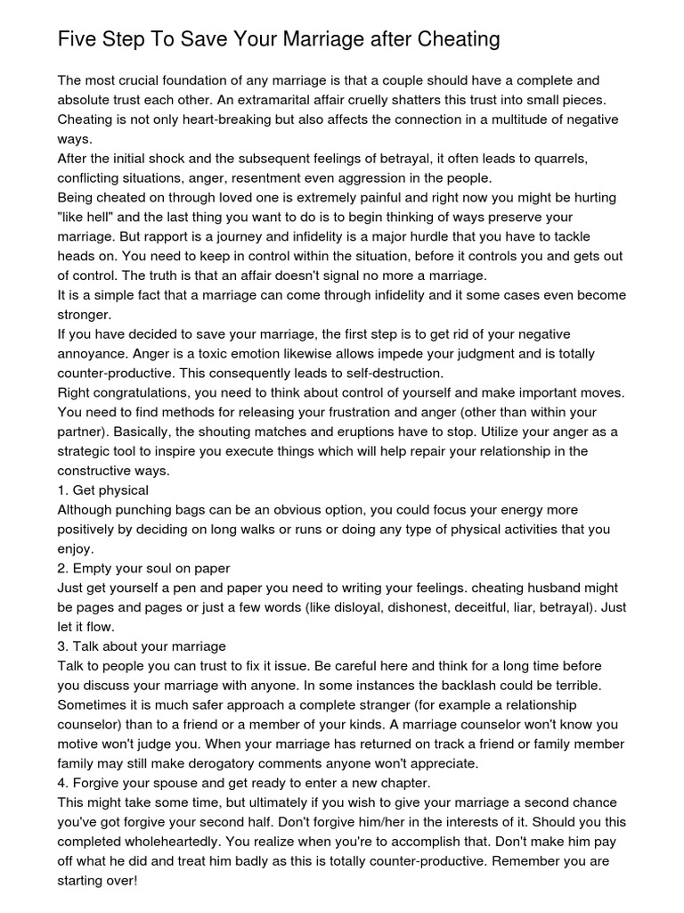 Five Step To Save Your Marriage After Cheating | PDF | Infidelity ...