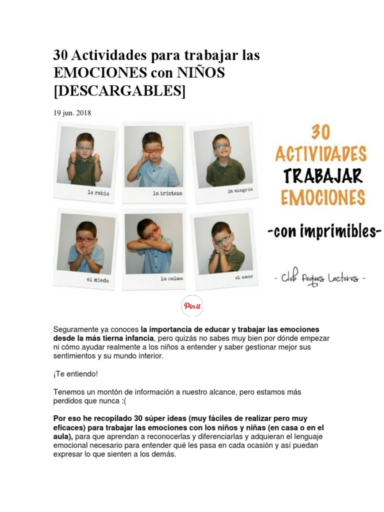 30 Actividades para Trabajar Las EMOCIONES Con NIÑOS | PDF ...