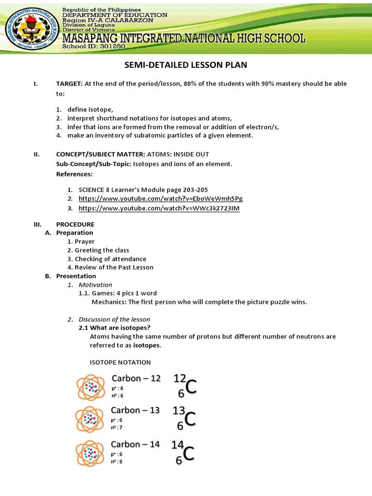 Lesson plan in isotopes pdf ion isotope
