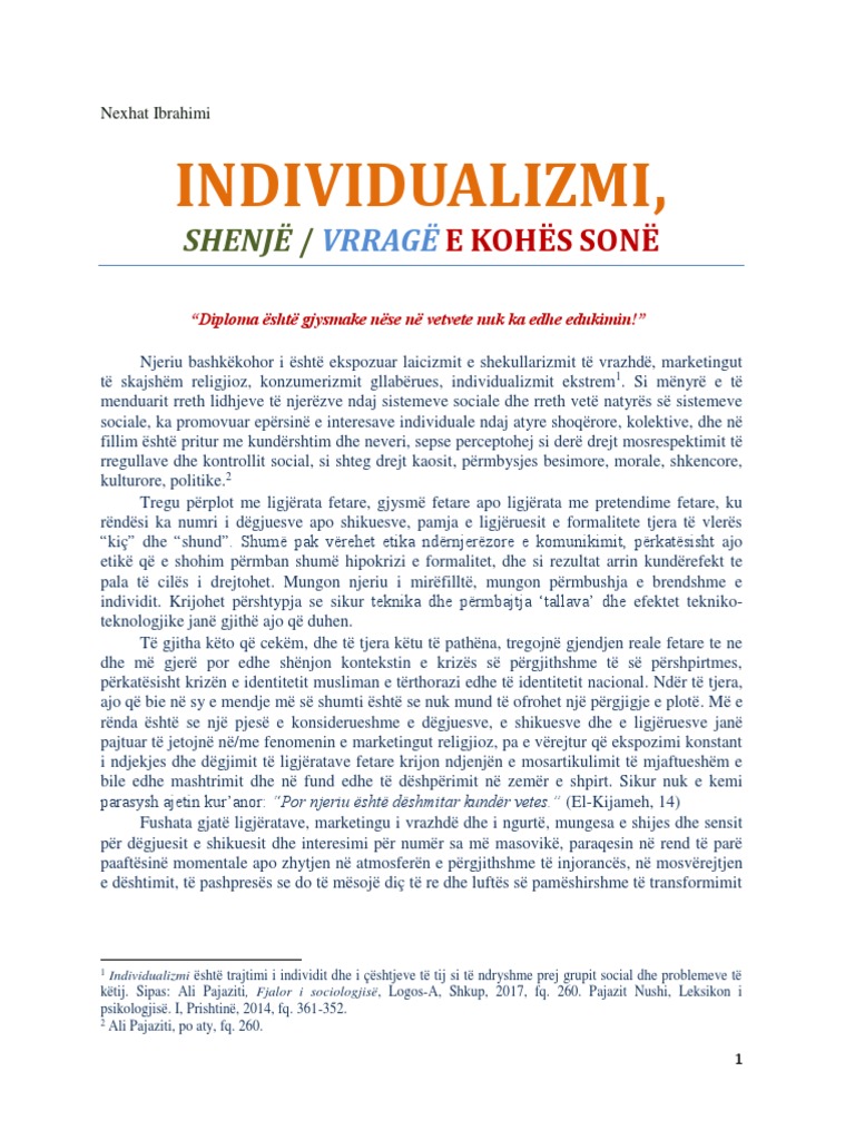 Individualizmi, Shenje e Kohes Sone | PDF