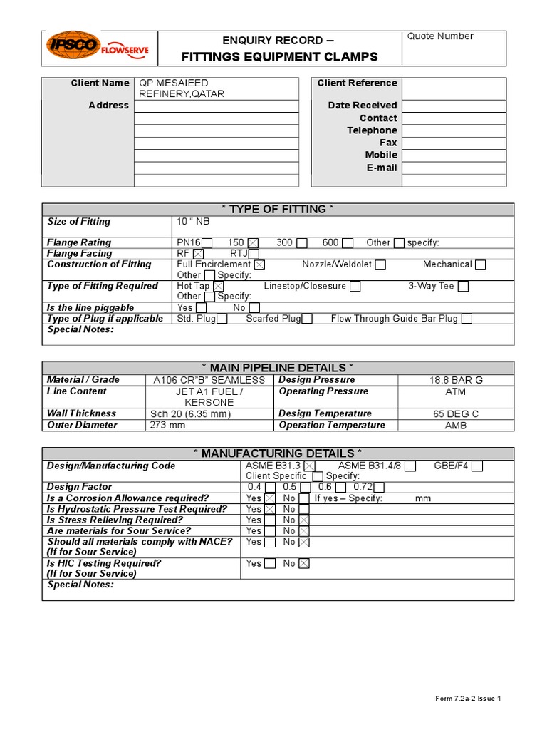 Fittings Equipment Clamps Inquiry Record | PDF | Manufactured Goods ...