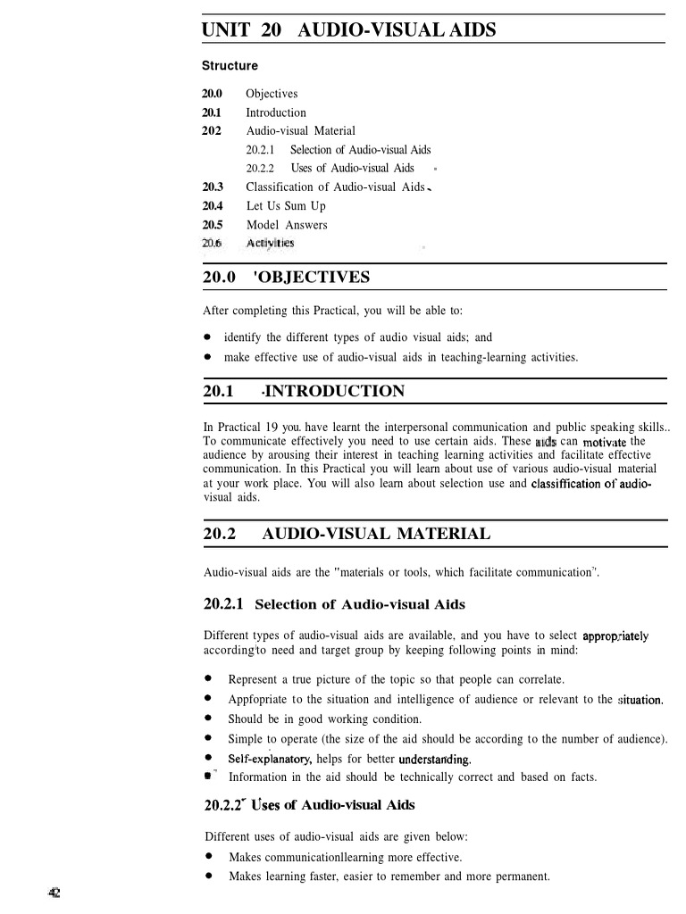 Unit 20 AudioVisual Aids 20.0 'Objectives PDF News Newspapers