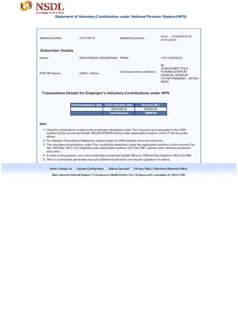 Subscriber Details: Statement of Voluntary Contribution Under National ...