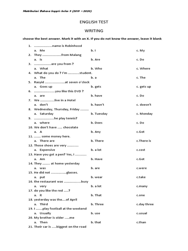 English Test for 9th Grade Students | PDF | Language Arts & Discipline ...