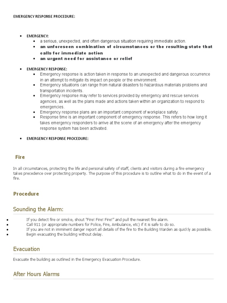 Emergency Response Procedures Guide | PDF | Emergency | First Aid