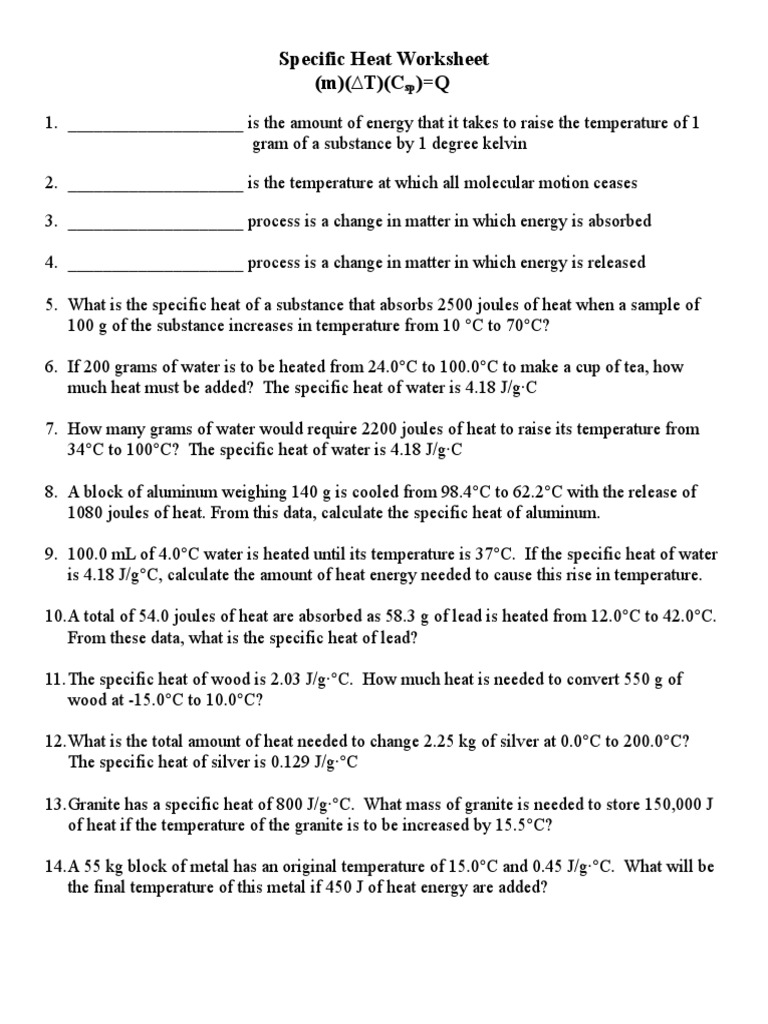 Specific Heat Heat Capacity Heat
