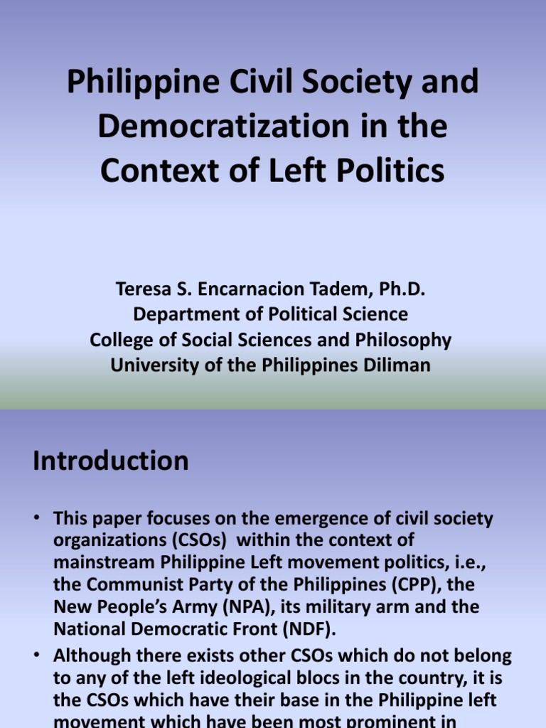 Civil Society and Left Politics in the Philippines | PDF | Civil ...