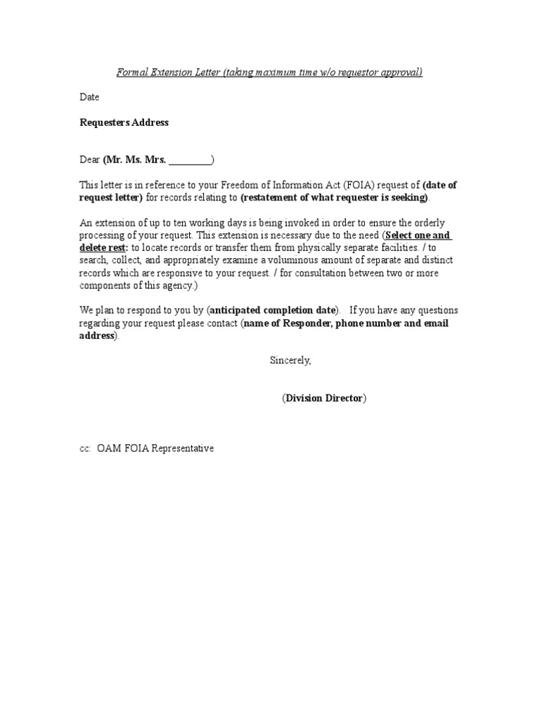 FOIA Request Extension Letter Template | PDF