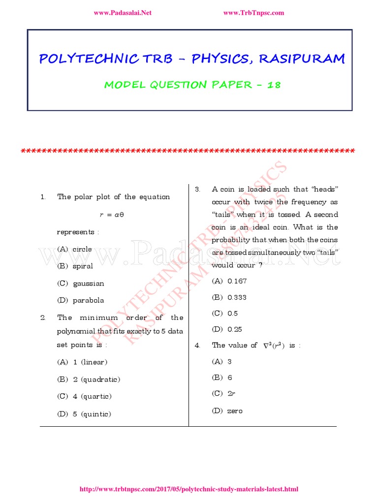 Polytechnic TRB Physics Model Questions | PDF | Atomic Nucleus | Collision