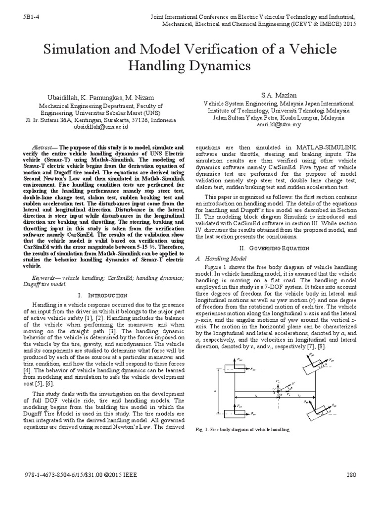 Simulation and Model Verification of A Vehicle Handling Dynamics | PDF ...