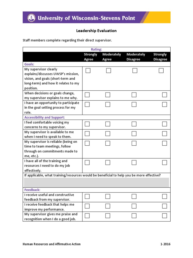 Leadership Evaluation Form Template | PDF | Goal | Affirmative Action