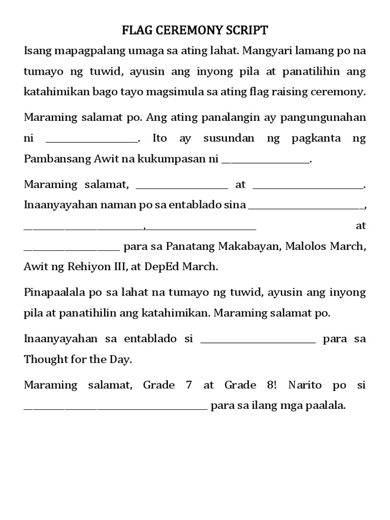 Flag Ceremony Script Pdf