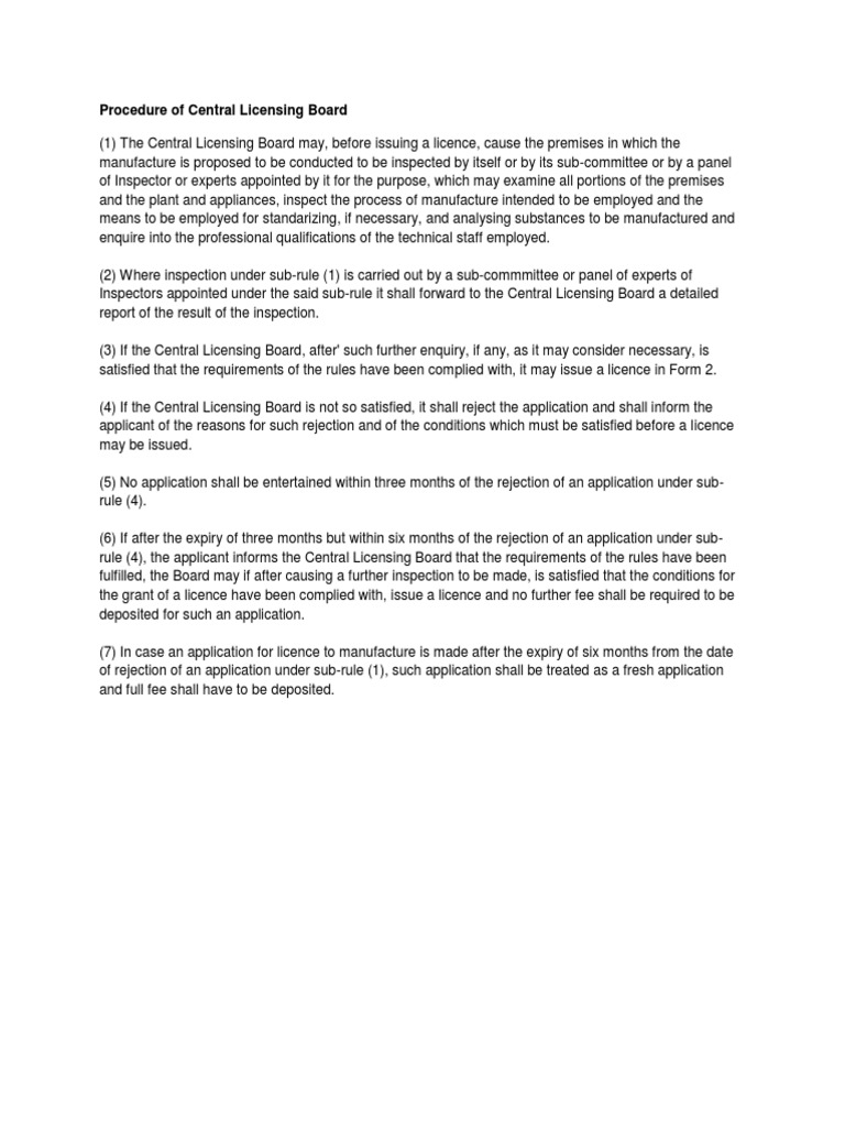 Central Licensing Board License Procedure | PDF