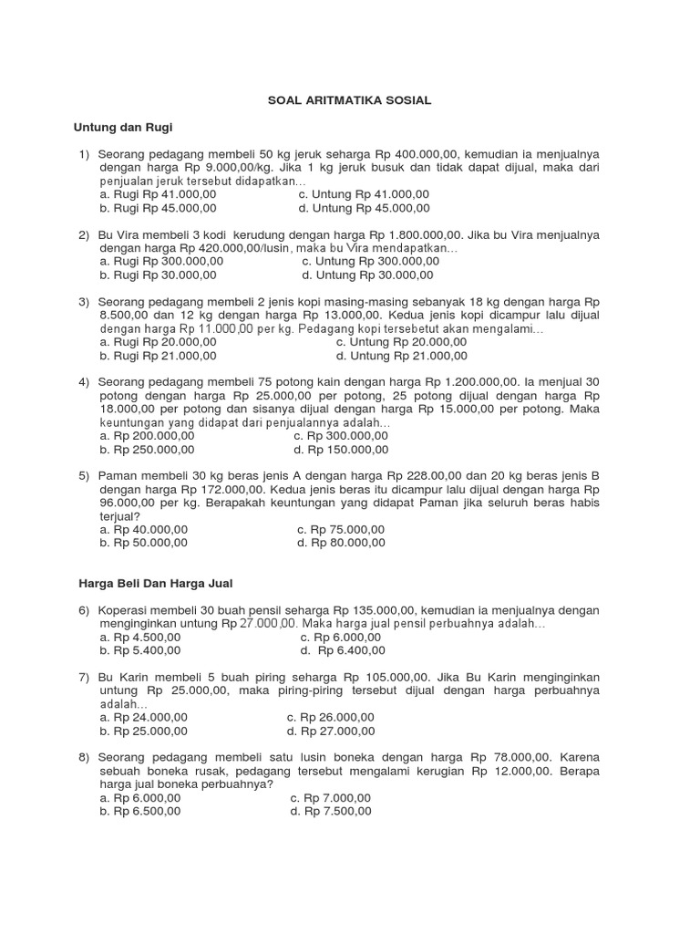 Soal Aritmatika Sosial PDF