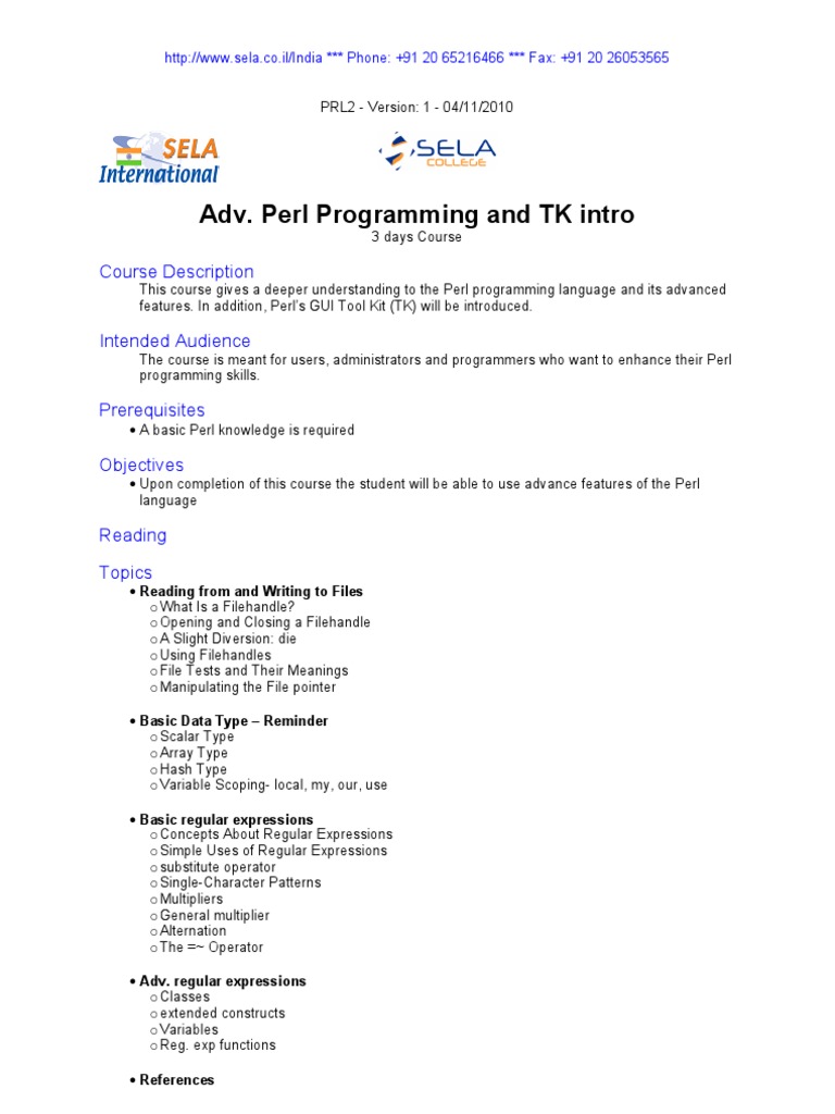 Advanced Perl Programming Course | PDF | Perl | Class (Computer ...