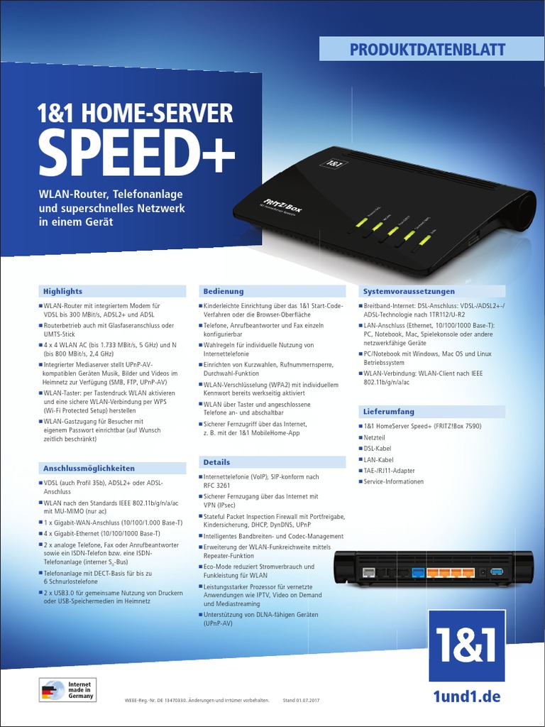1und1 Dsl Produktdatenblatt Homeserver Speed Plus