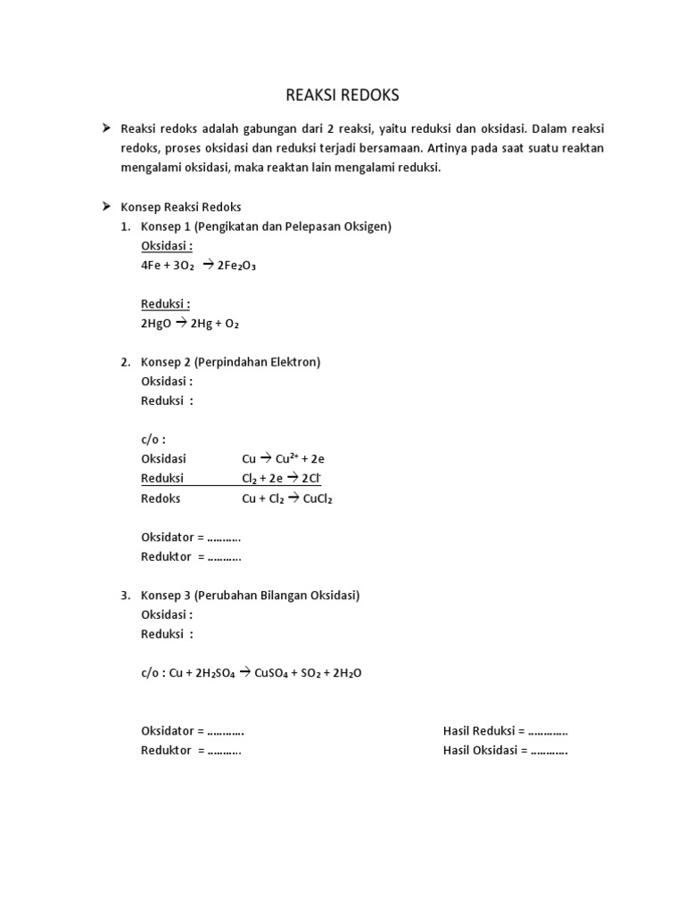 Konsep dan Jenis Reaksi Redoks | PDF | Sains & Matematika