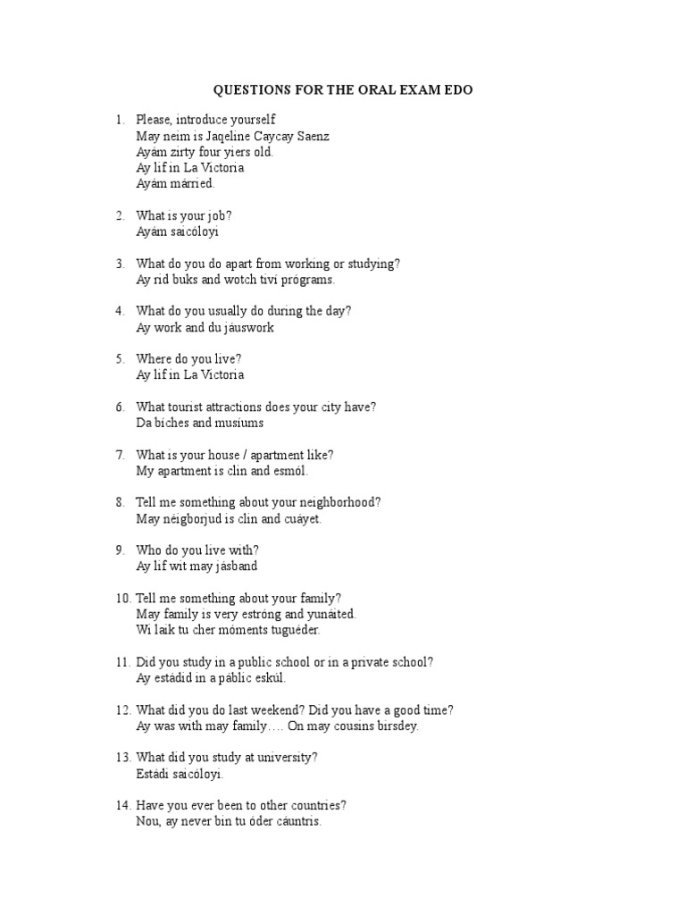 Questions For The Oral Exam Edo | PDF | Language Arts & Discipline ...