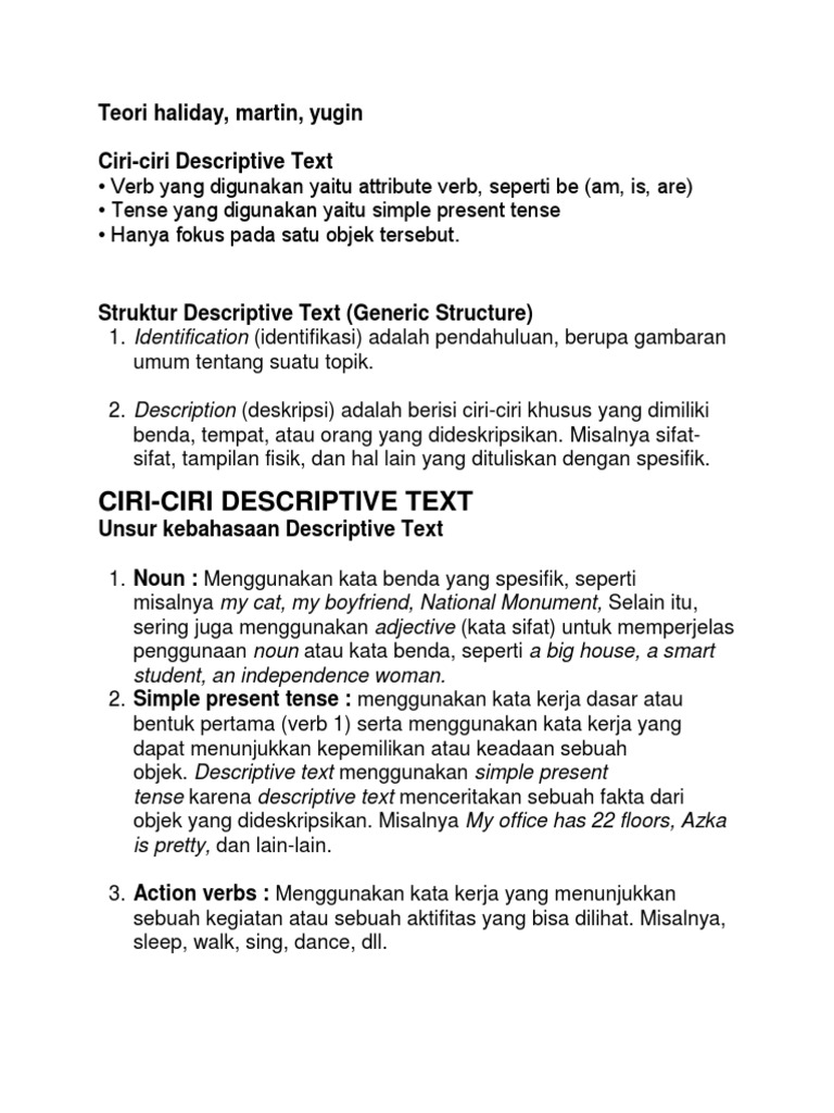 Ciri-Ciri dan Struktur Descriptive Text | PDF | Seni & Disiplin Bahasa