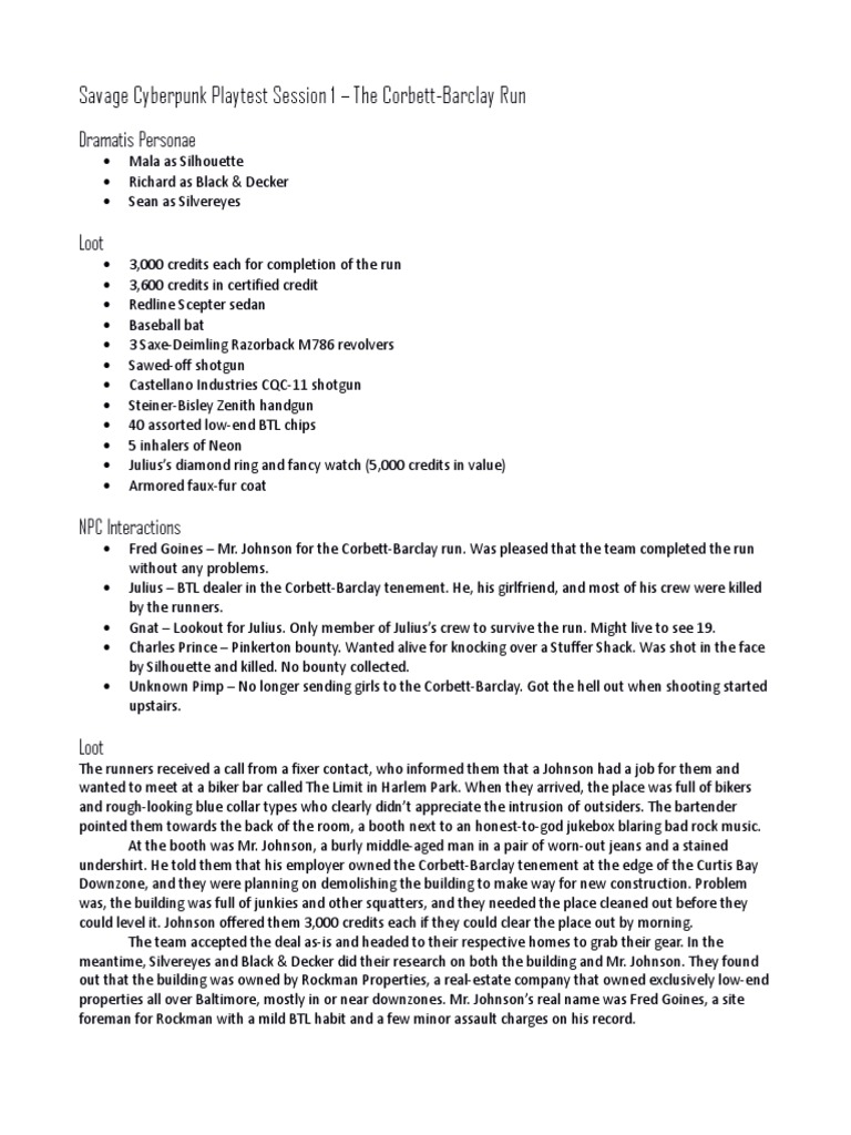 Savage Cyberpunk Playtest: Session 1 | PDF | Violence