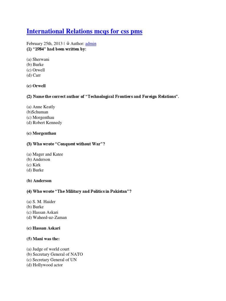 International Relations MCQs for Exams | PDF | Foreign Policy | Global ...