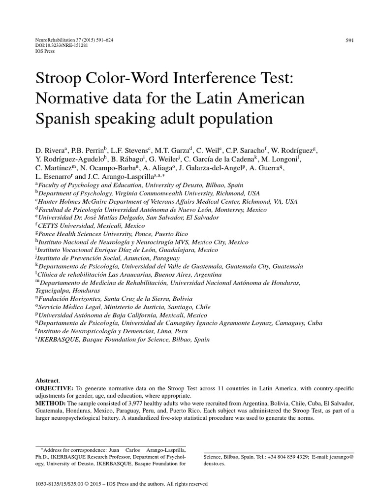 Stroop Color-Word Interference Test: Normative Data For The Latin ...
