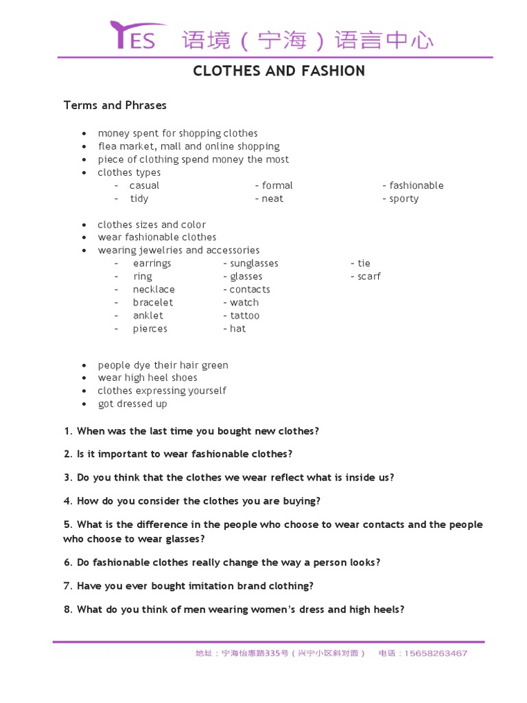 Clothes and Fashion | PDF | Clothing | Fashion