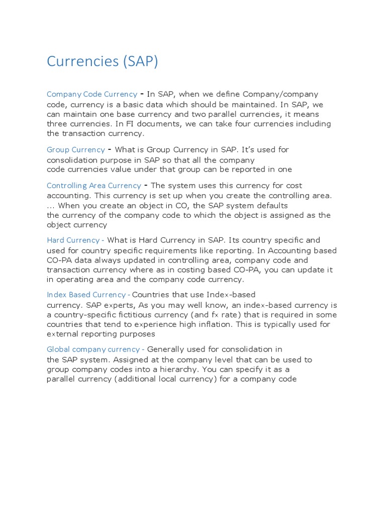 Currencies (SAP) Company Code Currency PDF