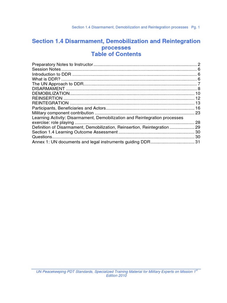 DDR Processes in UN Peacekeeping | PDF | Peacekeeping | Peacebuilding