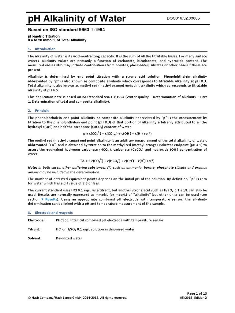 DOC316.52.93085 - PH Alkalinity of Water | PDF | Titration | Chemistry