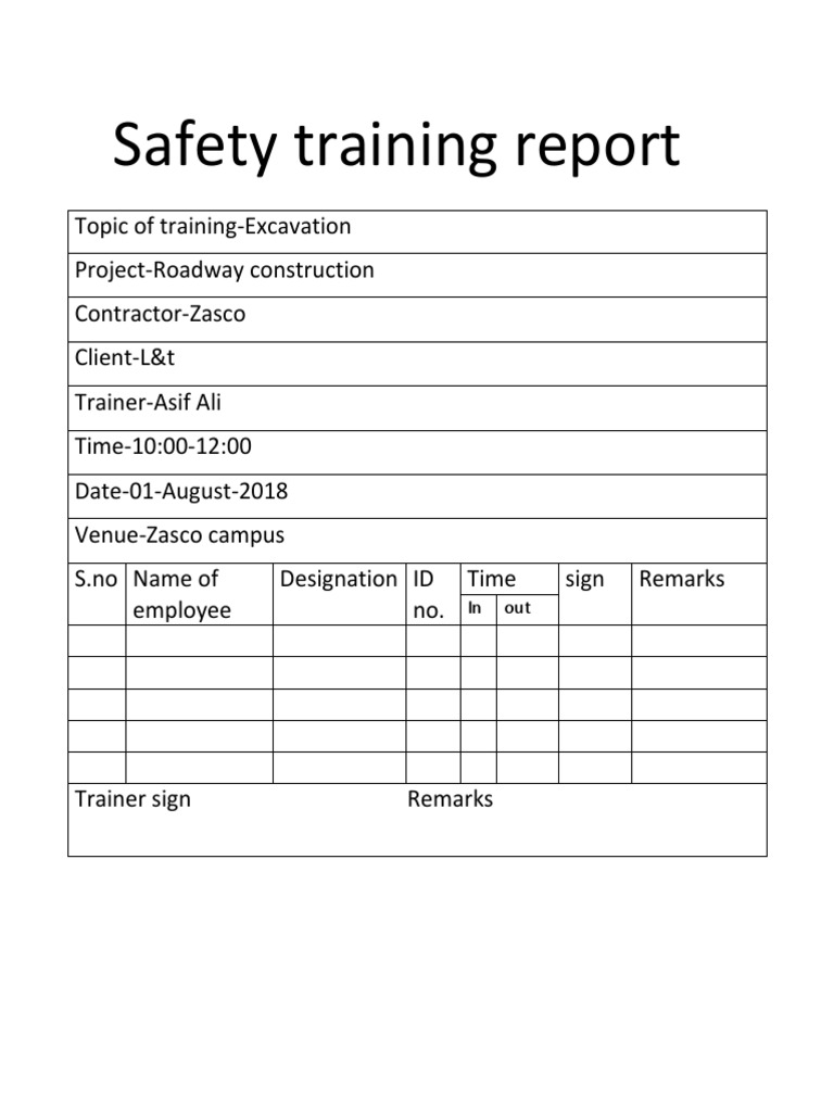 Safety Training Report PDF