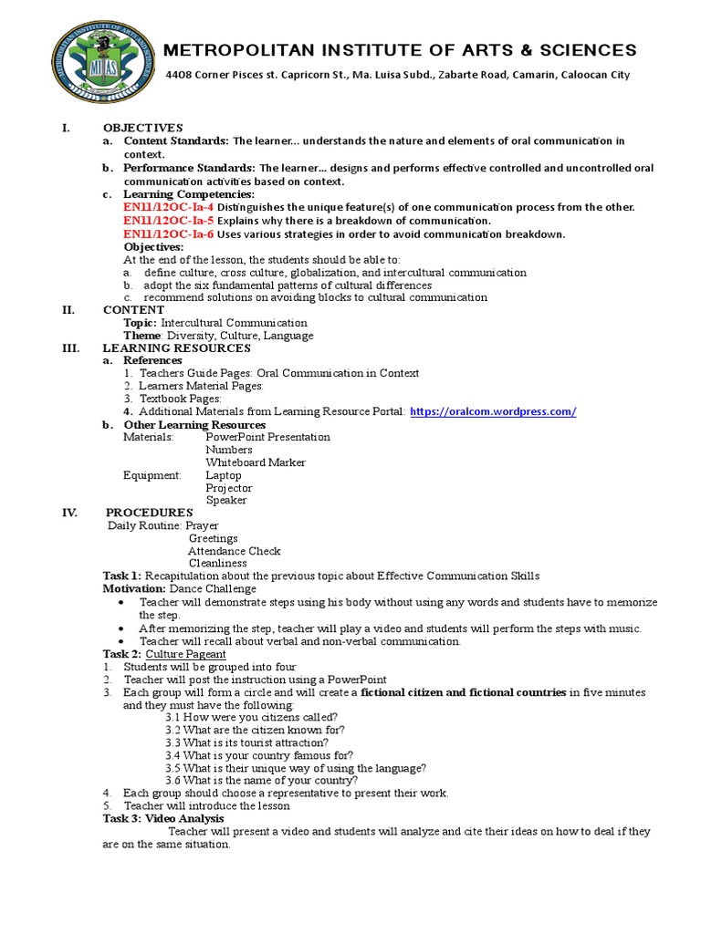 Intercultural Communication Lesson Plan | PDF | Cross Cultural ...