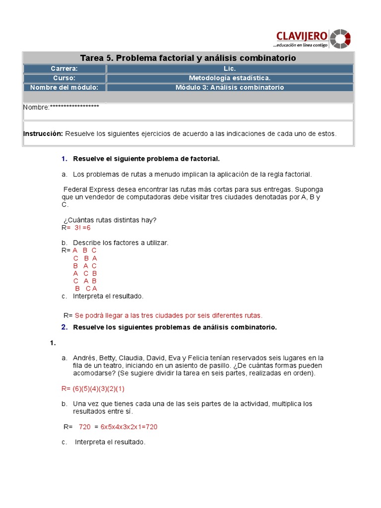 Problemas de Factoriales y Combinatoria | PDF | Combinatoria ...