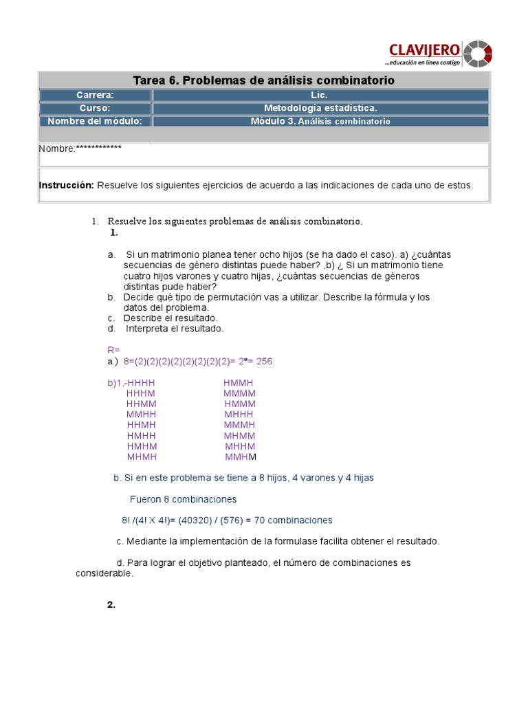 Ejercicios de Análisis Combinatorio | PDF | Combinatoria | Áreas de ...