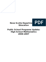 Nova Scotia Department of Education Public School Programs Update: High School Mathematics 2006-2007
